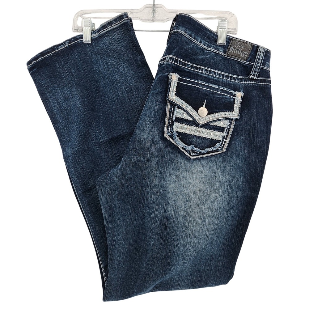Love Indigo 16 Blue Bootcut Jeans Y2K McBling Western Embellished Flap Pocket